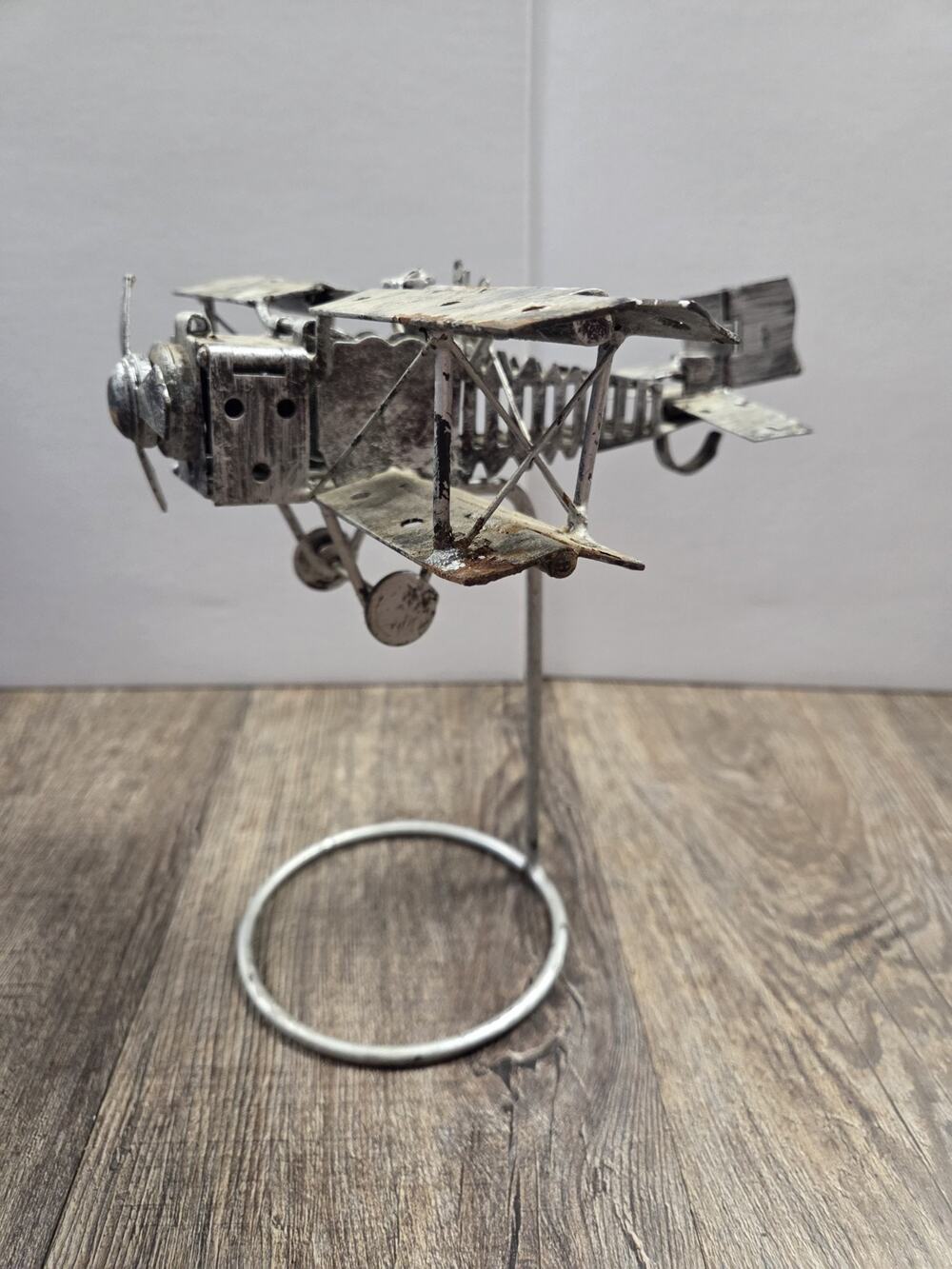 Vintage Hand Made Steam Punk Biplane Airplane Metal Sculpture Statue Nuts Bolts